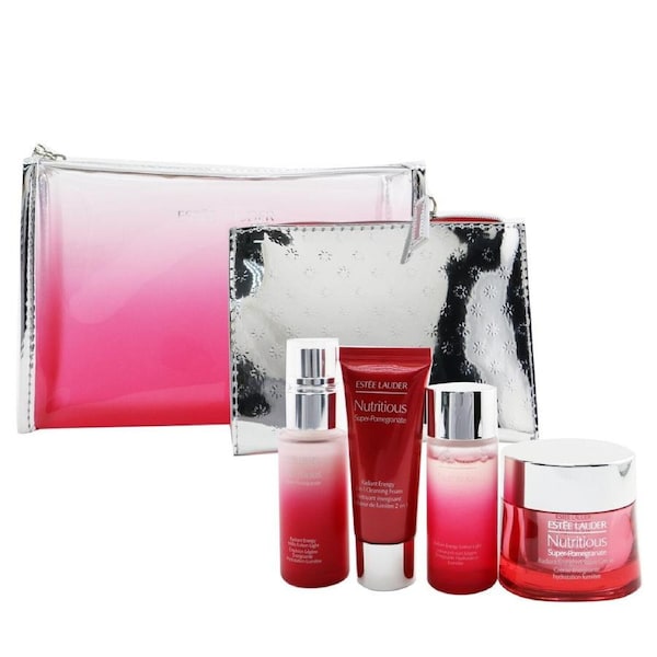 Estee Lauder Nutritious Super-Pomegranate Reveal A Rosy Radiance Set: Moisture Creme+ Milky Lotion Light+ Lotion+ Cleansing Foam ... 4pcs+2bags 4pcs+2bags