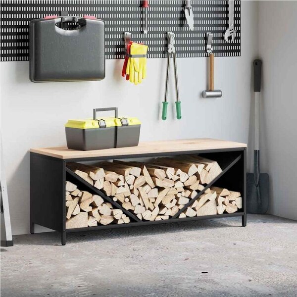 Firewood Rack with Wooden Top Black 100.5x35.5x40 cm vidaXL