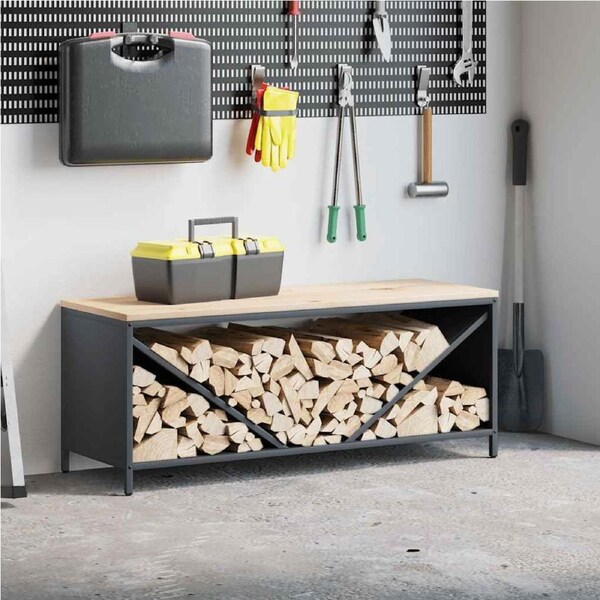 Firewood Rack with Wooden Top Anthracite 100.5x35.5x40 cm vidaXL