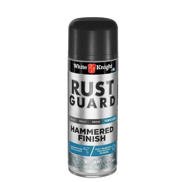 White Knight Rust Guard Spray Paint 350g Silver Gloss Hammered Finish