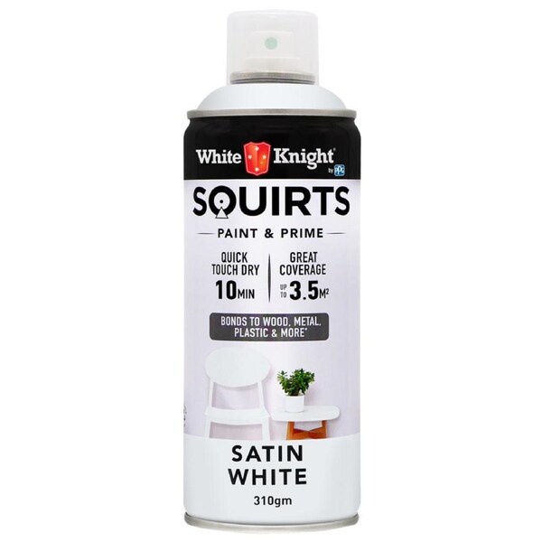 White Knight Squirts 310g White Satin Spray Paint - Quick Dry - Durable Finish
