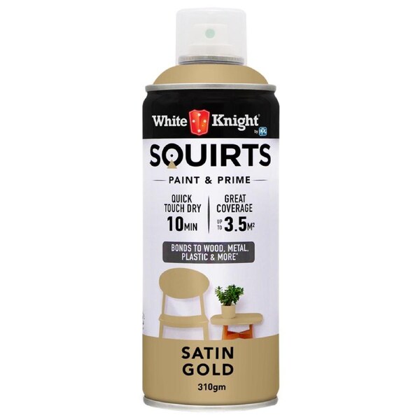 White Knight Squirts Gold Satin Spray Paint 310g Solvent Based Durable