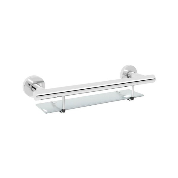 evekare 488mm Stainless Steel Bath Shelf With Grab Rail 250kg Load Rating Wall Mount