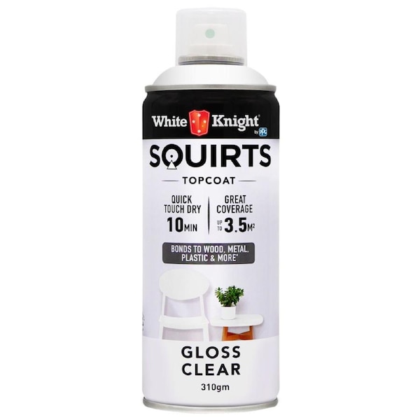White Knight Squirts Clear Gloss Spray Paint 310g Durable Finish
