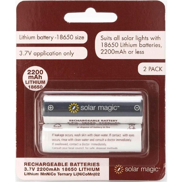 Solar Magic 2200mAh Lithium Ion Rechargeable Batteries 2 Pack
