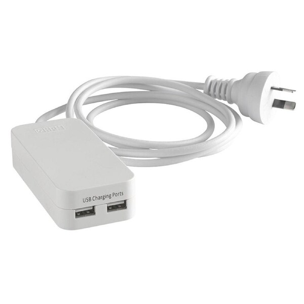 HPM USB Charger - Twin 2.1A - 1.5m Lead - Plastic - Fast Charging
