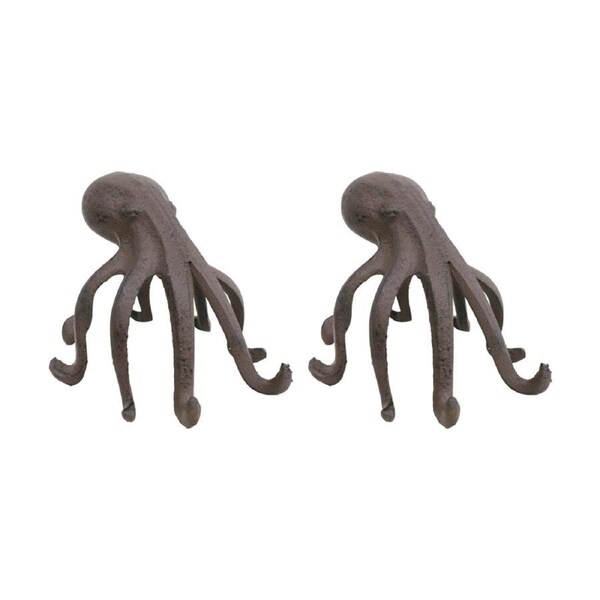 2x LVD Octopus Standing Cast Iron Ornament Indoor/Outdoor Decor 16.5x14.5x14.5cm