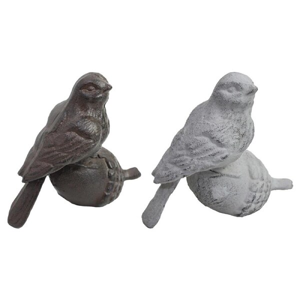 LVD Bird On Acorn Iron Indoor/Outdoor Ornament White & Black 12.5x12.5x5.5cm