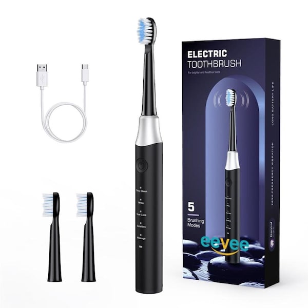 eeVee Sonic Electric Toothbrush Y07 Black - Rechargeable Ultrasonic Toothbrush with 5 modes
