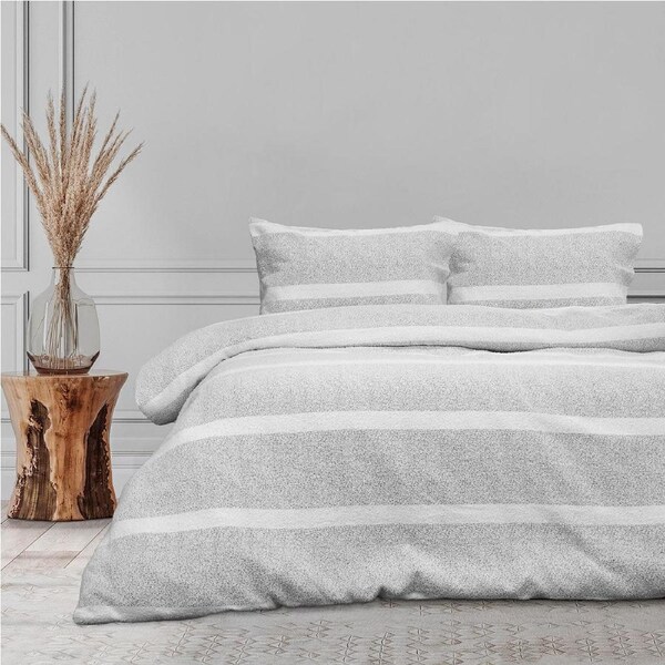 Ardor Quilt Cover Set Liam Chenille Textured Grey Queen - Soft Striped Design