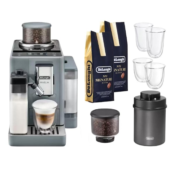 DeLonghi Rivelia Fully Automatic Coffee Machine Grey BUNDLE EXAM44055GPACK