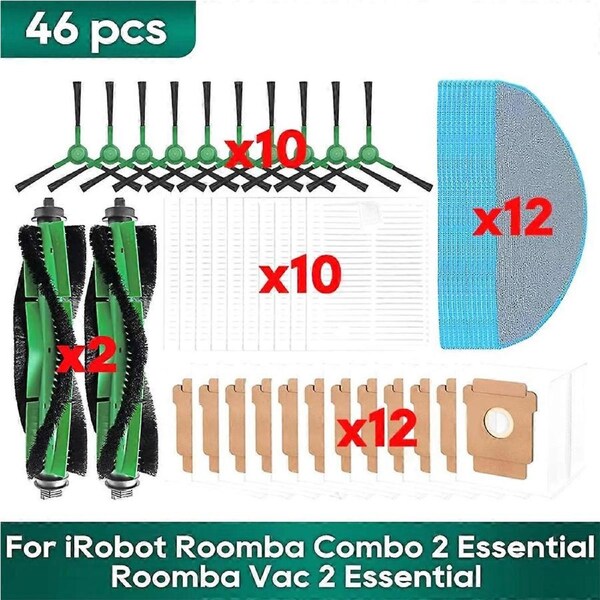 Fit for Combo 2 Essential, Vac 2 Essential Accessories Main Side Brush HEPA Filter Mop Spare Parts