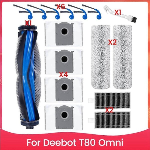 For T80 Omni Robot Vacuum Cleaner Main Side Brush Hepa Filter Dust Bags Replacement Accessories