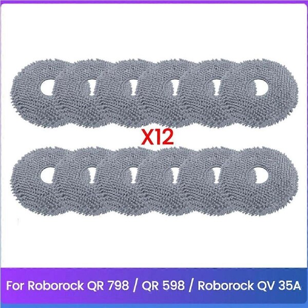 12PCS Washable Mop Cloth Replacement Parts for Roborock QV 35A / QR 598 / QR 798 Robot Vacuum Cleane