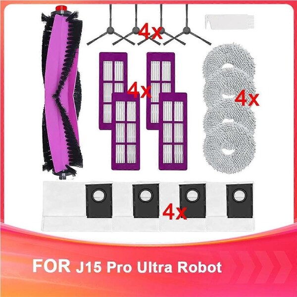 18Pcs Replacement Parts for J15 Pro Ultra Robot Vacuum Cleaner,Main Roller Brush Side Brushes Hepa F