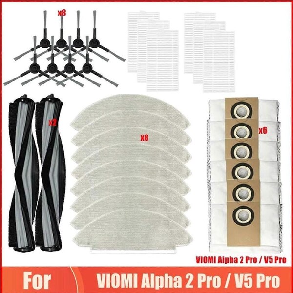For Alpha 2 Pro / V5 Pro Robot Vacuum Cleaner Roller Brush Dust Bag Mop Rags Side Brush Spare Parts