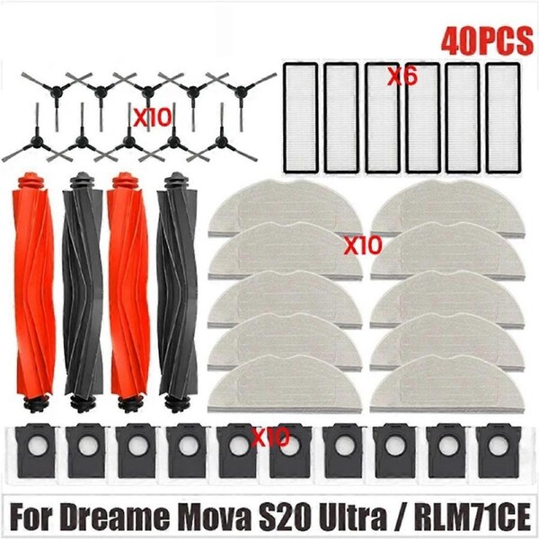 40PCS Replacement Accessories Kit for S20 Ultra / RLM71CE Vacuum Cleaner Brushes Mop Pads Filters Du