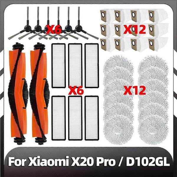 Compatible for X20 Pro Replacement Main Side Brush HEPA Filter Mop Pads Dust Bags Spare Parts Access