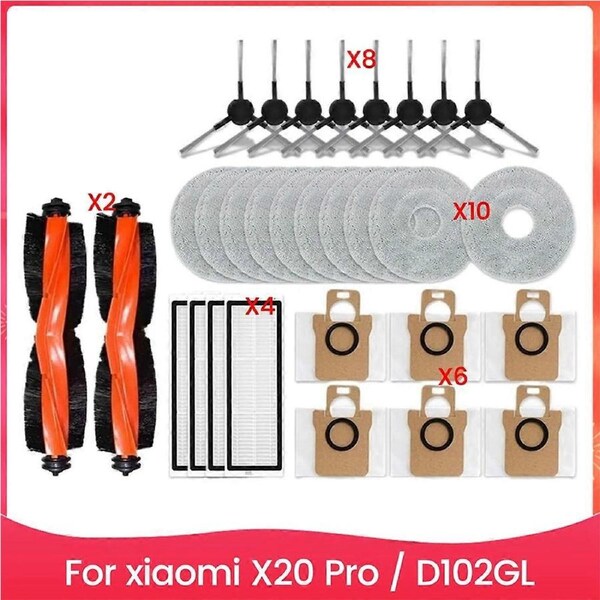 For Robot Vacuum X20 Pro / D102GL Parts Accessories Main Side Brush Hepa Filter Mop Cloth Dust Bag R