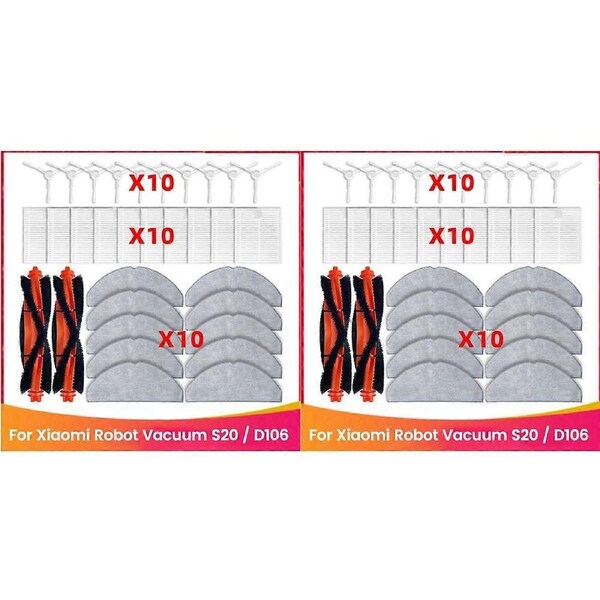 64PCS for Robot Vacuum S20 / D106 Sweep Replacement Parts Accessories Main Brush Side Brush Mop Clot