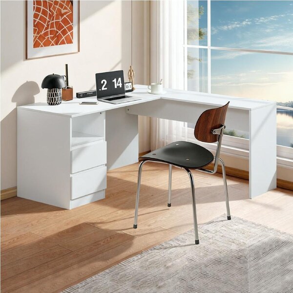 Calmare 150cm Wooden Computer Table L-Shaped Corner Desk Laptop Study Desk White