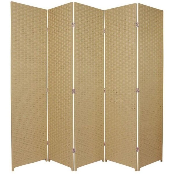 Woven Room Divider Screen Beige 5 Panel