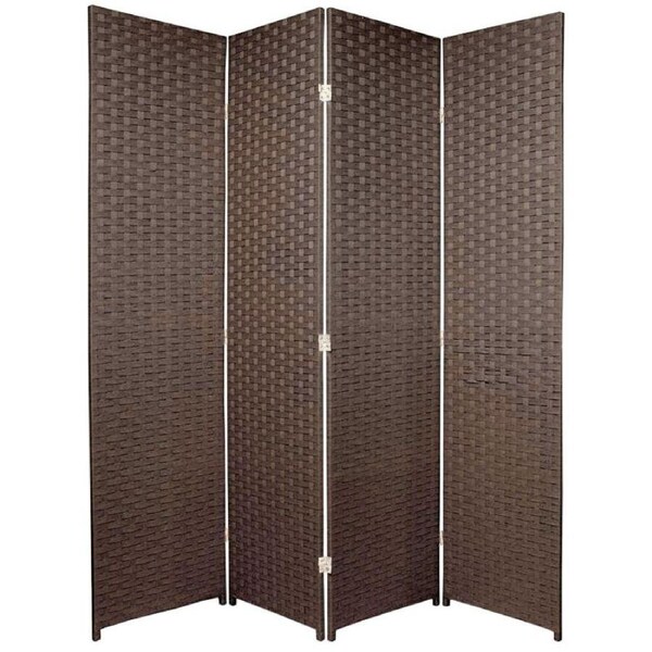 Woven Room Divider Screen Brown 4 Panel