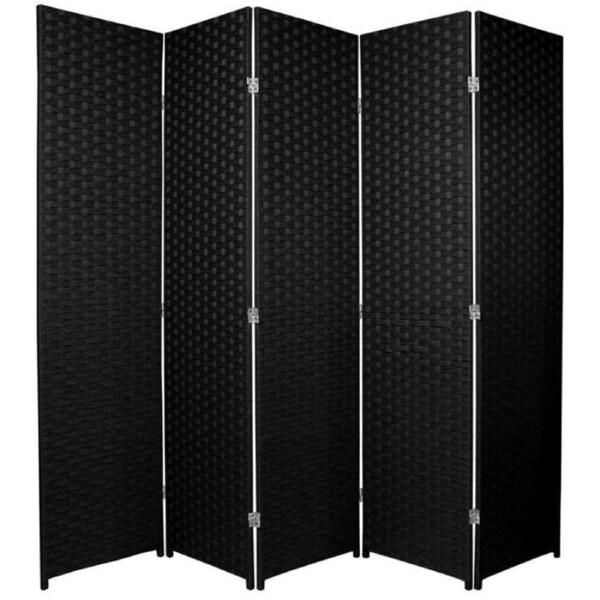 Woven Room Divider Screen Black 5 Panel