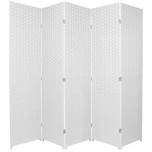 Woven Room Divider Screen White 5 Panel