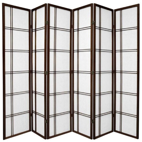 Cross Room Divider Screen Brown 6 Panel