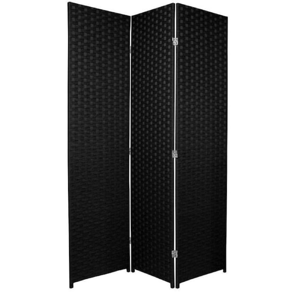 Woven Room Divider Screen Black 3 Panel