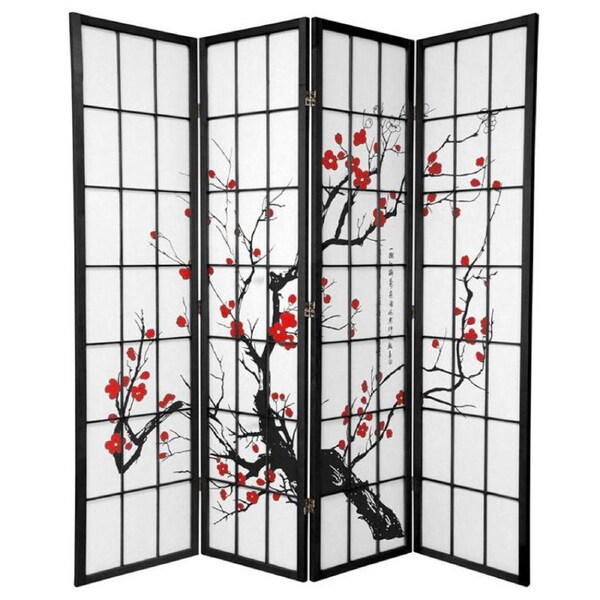 Cherry Blossom Room Divider Screen Black 4 Panel