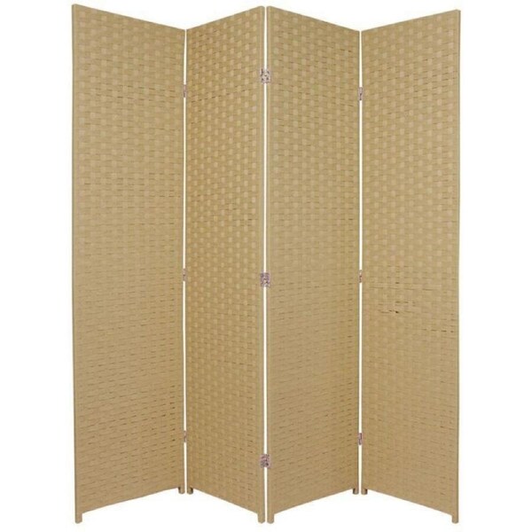 Woven Room Divider Screen Beige 4 Panel