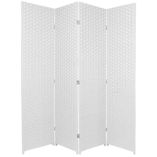 Woven Room Divider Screen White 4 Panel