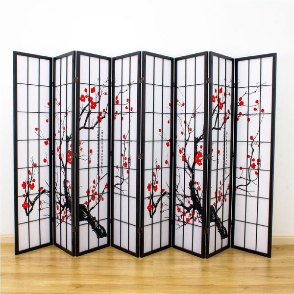 Cherry Blossom Room Divider Screen Black 8 Panel