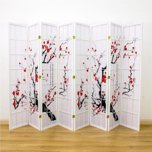 Cherry Blossom Room Divider Screen White 8 Panel