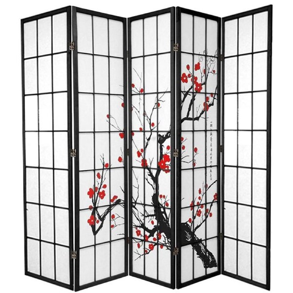 Cherry Blossom Room Divider Screen Black 5 Panel
