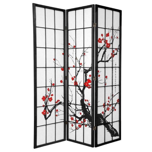 Cherry Blossom Room Divider Screen Black 3 Panel