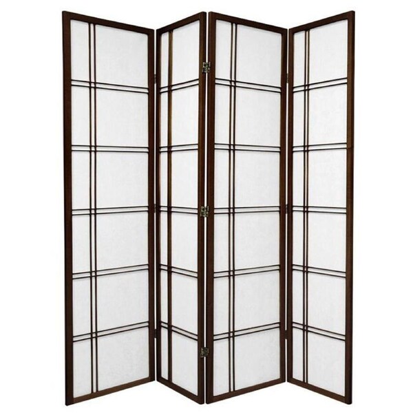 Cross Room Divider Screen Brown 4 Panel