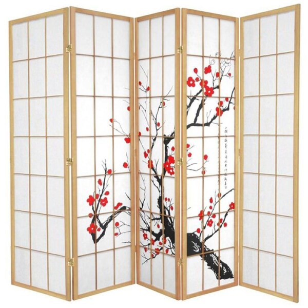Cherry Blossom Room Divider Screen Natural 5 Panel