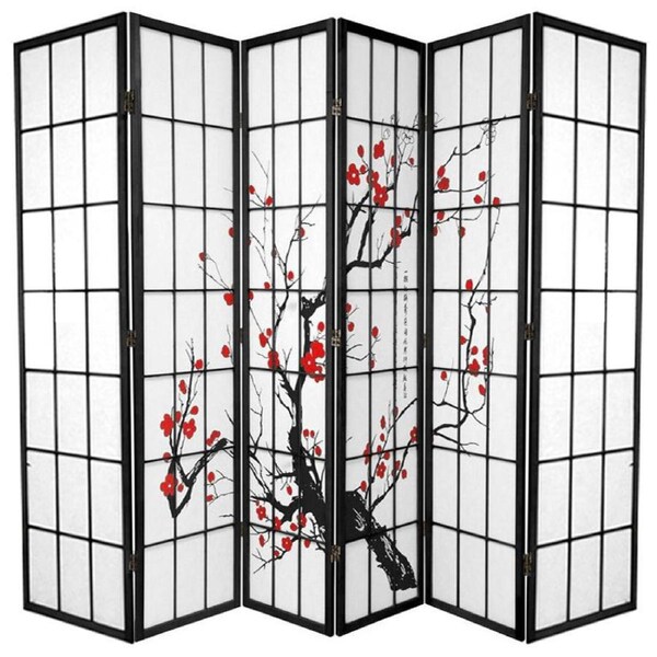 Cherry Blossom Room Divider Screen Black 6 Panel