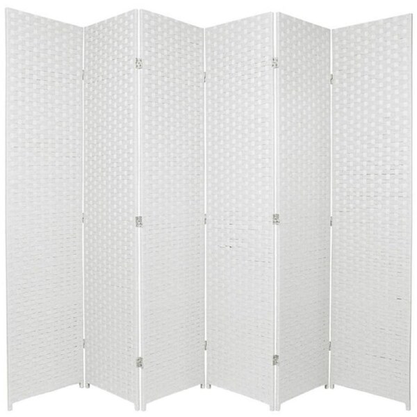 Woven Room Divider Screen White 6 Panel