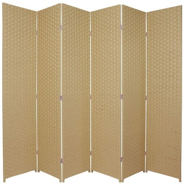 Woven Room Divider Screen Beige 6 Panel