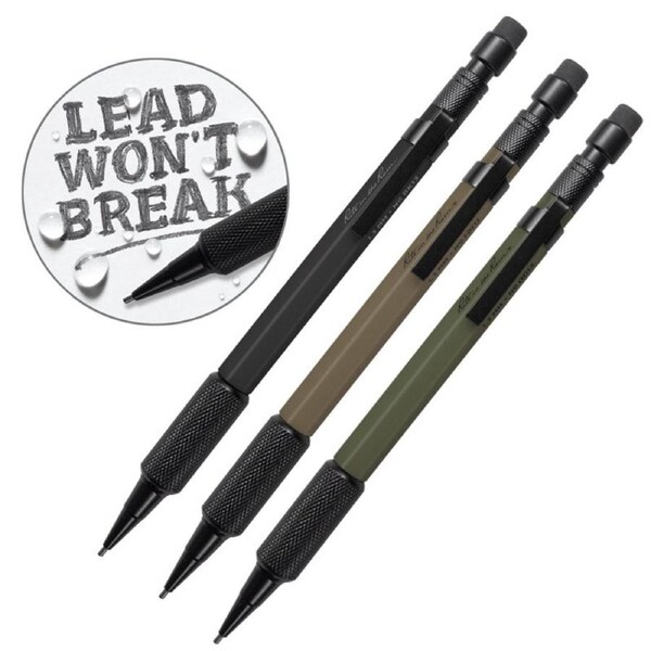 Rite In The Rain Mechanical Clicker Pencil x 3 – 1xFlat Dark 1xEarth Black 1xOlive Drab w/Black Lead