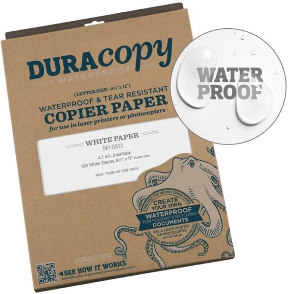 Duracopy Waterproof Printer Sheets - White - 8.5 x 11 - 100 Sheets
