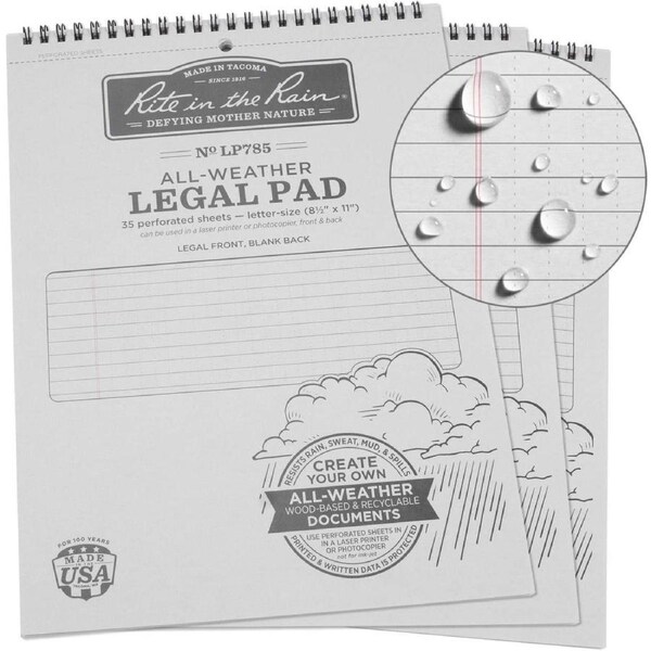 Rite In The Rain Top Spiral 8.5 X 11 Legal Pad - Legal - Grey