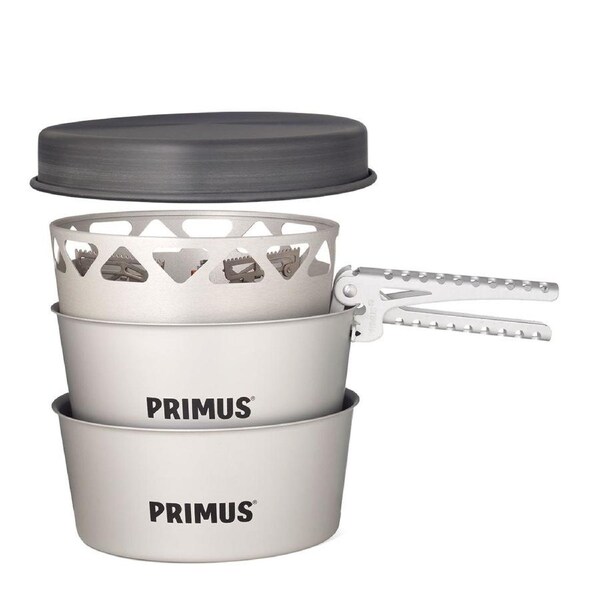 Primus Essential Stove Set 1.3L Incl. Stove & Windscreen 2x Pots 1x Pan 1x Pot Gripper 1x Nylon Bag