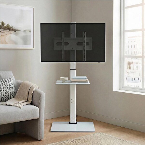 Levede TV Floor Stand 32-65 Inch Universal Swivel Height Adjustable Mount White