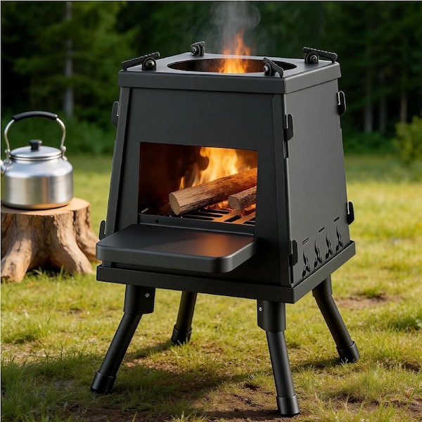 Grillz Fire Pit BBQ Portable Outdoor Fireplace Metal Camping Stove for Boiling Water, BBQ, Picnics