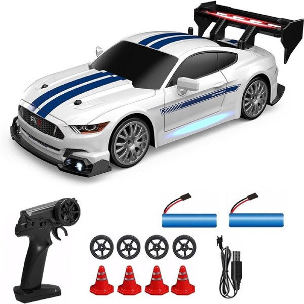 HOLALA RC Drift Car 1:24 4WD 2.4GHz Remote Control Car with LED Lights for Kids-White